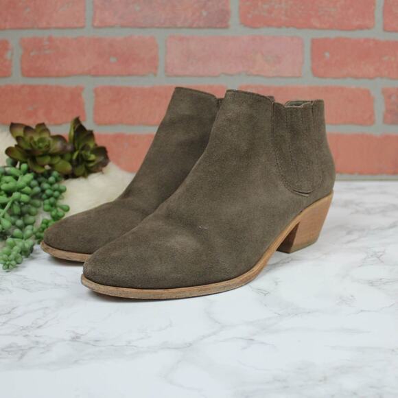 Joie Barlow Brown Taupe Suede Leather Pull On Ankle Booties Size 37.5 - Picture 1 of 7